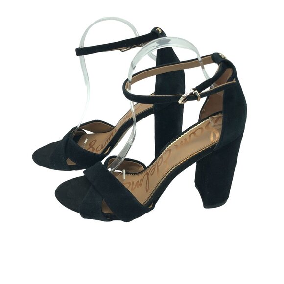 Sam Edelman Yancy Black Suede Block Heel Sandals Ankle Strap Women's Size 9.5 - Picture 3 of 5